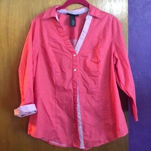 Lane Bryant Pink Polka Dot Button Down Shirt